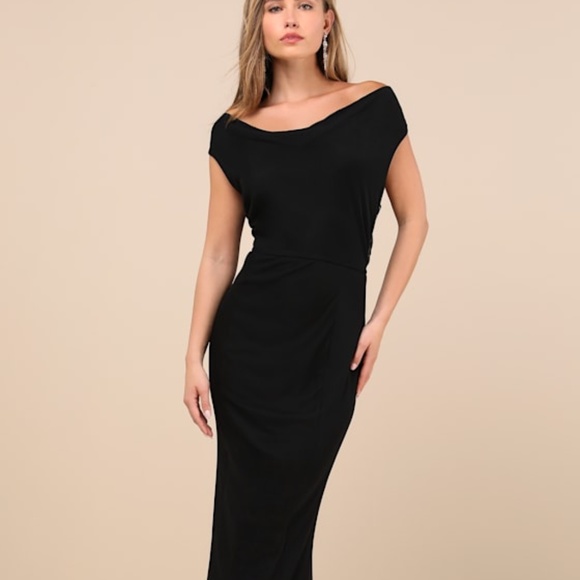 Lulus Stunning Mystery Black Mesh Cowl Back Mermaid Maxi Dress - Size S - Picture 1 of 1